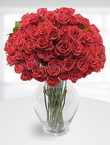 Cam Vazoda 70 Kırmızı Gül