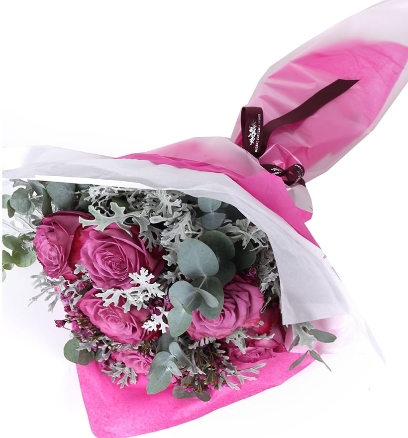 (Pembe Pelur Kağıdına Sarılı Pembe Gül Buketi) - Görsel 3