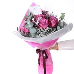 Alternative view of (Pembe Pelur Kağıdına Sarılı Pembe Gül Buketi)